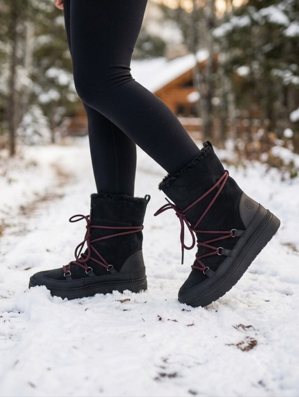 Cole Haan Cloudfeel GrandSeries Black Suede Shearling Snow Boots Womens Size 5